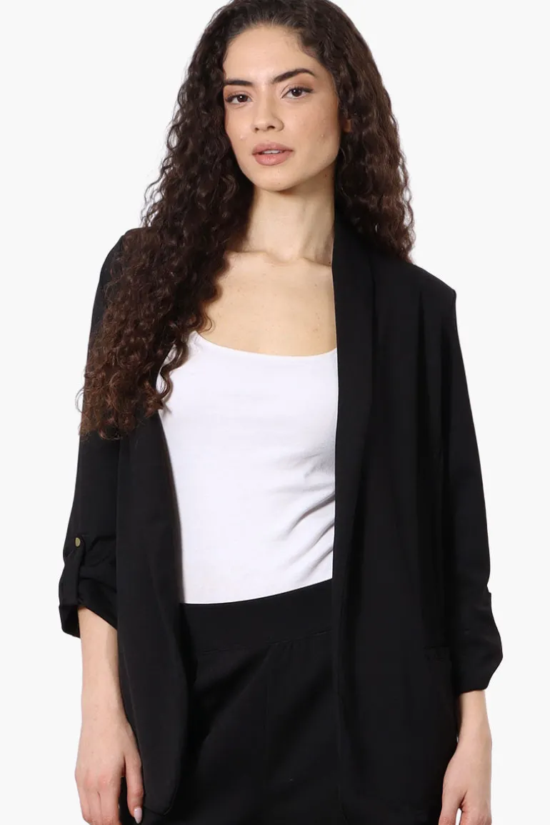 Costa Blanca Roll Up Sleeve Open Blazer - Black