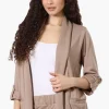 Costa Blanca Roll Up Sleeve Open Blazer - Beige