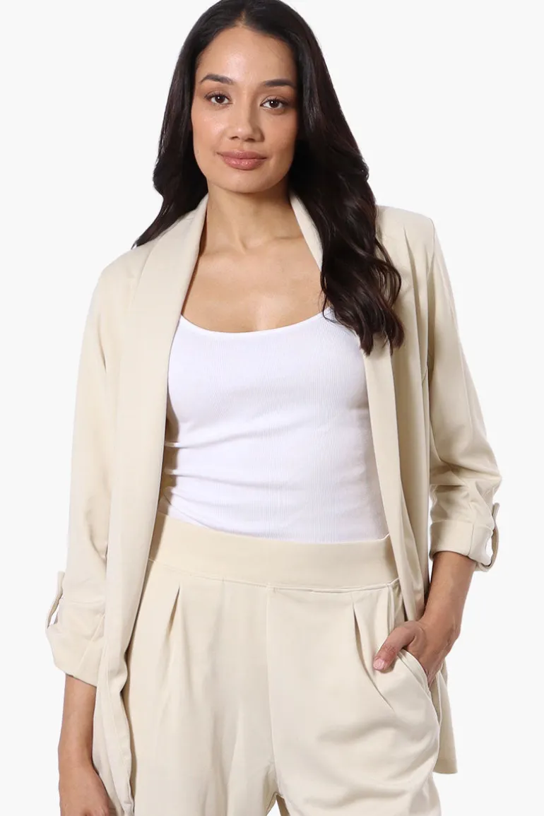 Costa Blanca Roll Up Sleeve Open Blazer - Cream