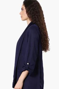 Costa Blanca Roll Up Sleeve Open Blazer - Navy