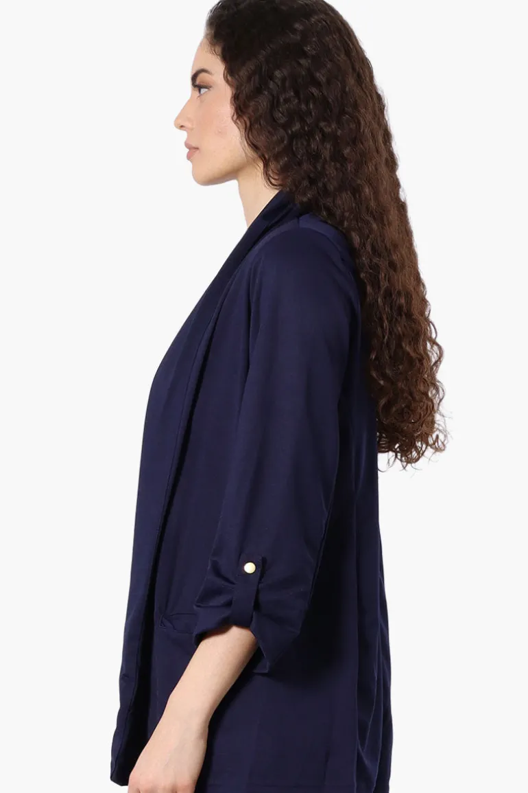 Costa Blanca Roll Up Sleeve Open Blazer - Navy