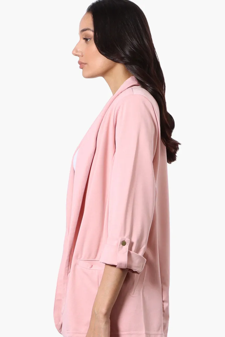 Costa Blanca Roll Up Sleeve Open Blazer - Pink