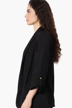 Costa Blanca Roll Up Sleeve Open Blazer - Black