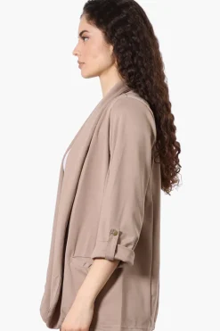 Costa Blanca Roll Up Sleeve Open Blazer - Beige