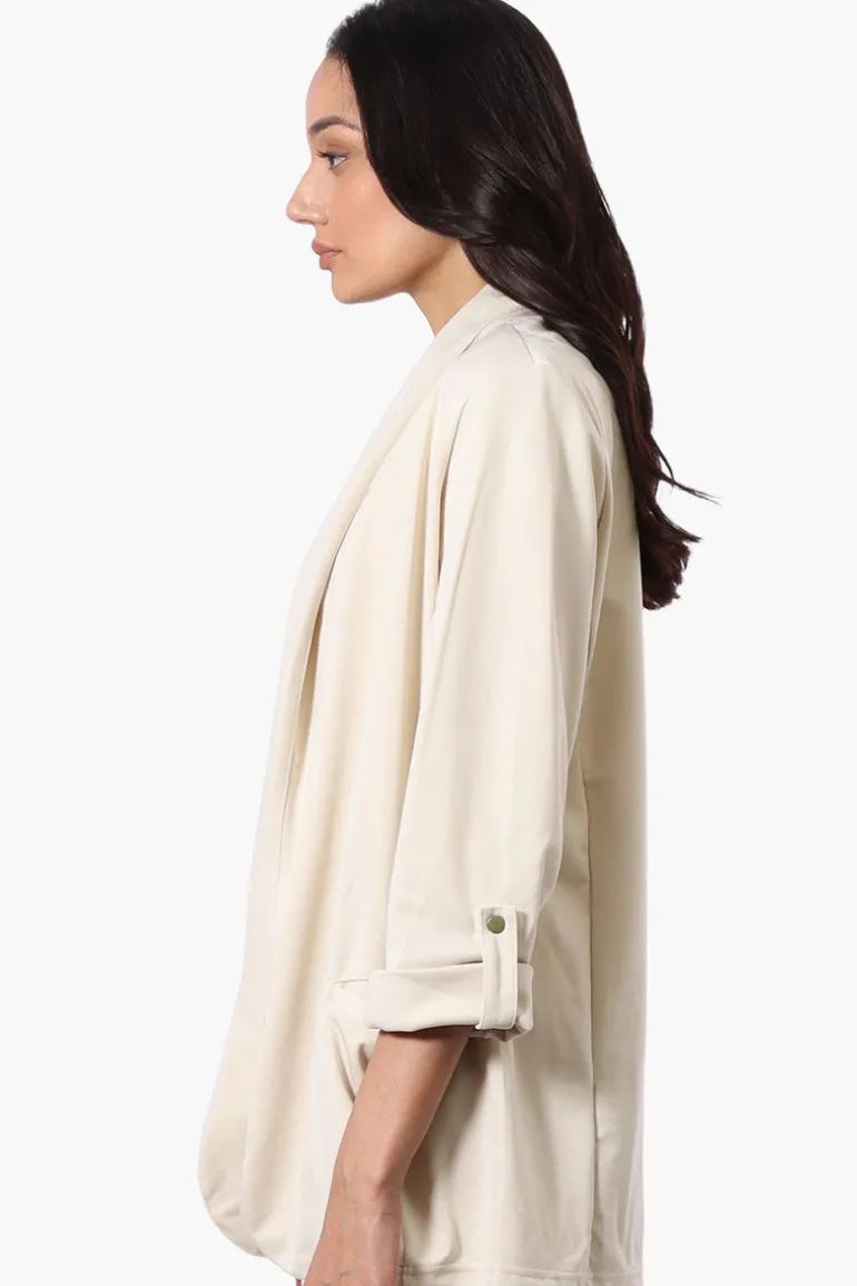 Costa Blanca Roll Up Sleeve Open Blazer - Cream