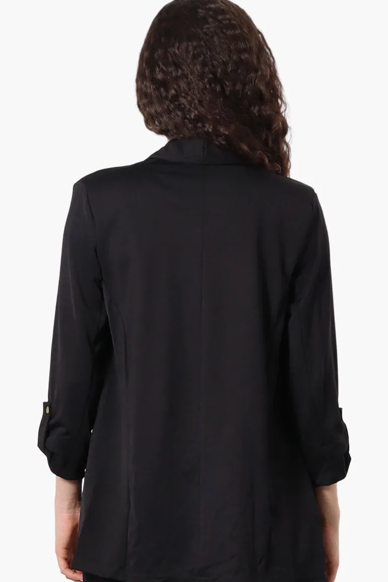 Costa Blanca Roll Up Sleeve Open Blazer - Black