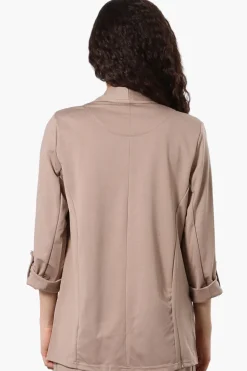 Costa Blanca Roll Up Sleeve Open Blazer - Beige
