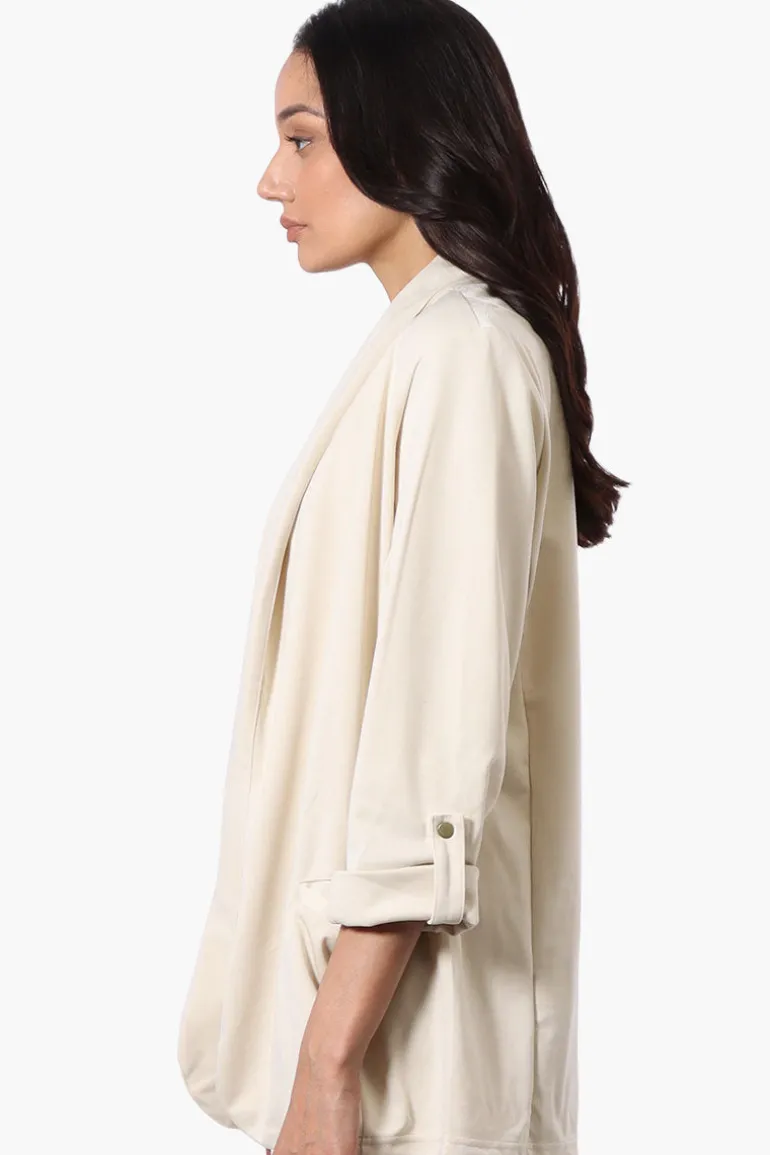 Costa Blanca Roll Up Sleeve Open Blazer - Cream