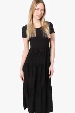 Costa Blanca Short Sleeve Tiered Maxi Dress - Black