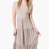 Costa Blanca Short Sleeve Tiered Maxi Dress - Taupe