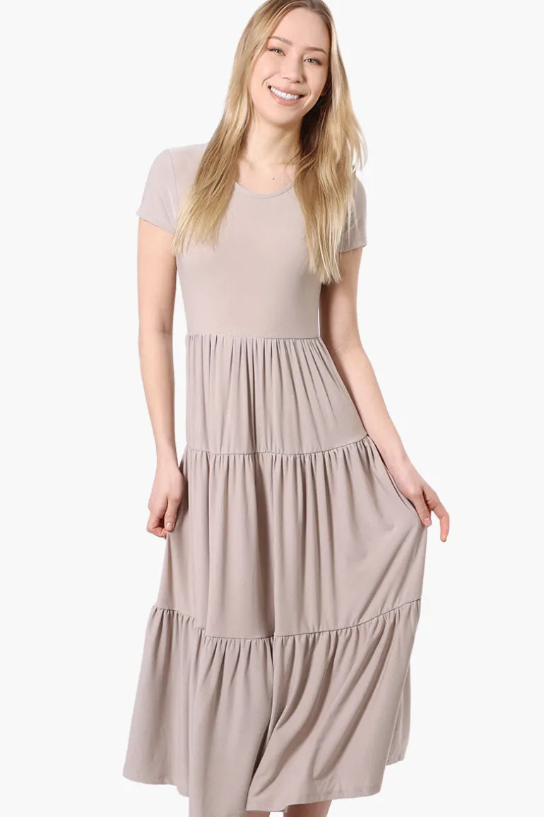 Costa Blanca Short Sleeve Tiered Maxi Dress - Taupe