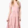 Costa Blanca Short Sleeve Tiered Maxi Dress - Pink