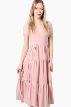 Costa Blanca Short Sleeve Tiered Maxi Dress - Pink