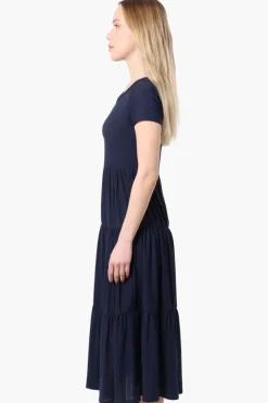 Costa Blanca Short Sleeve Tiered Maxi Dress - Navy