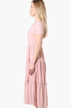 Costa Blanca Short Sleeve Tiered Maxi Dress - Pink