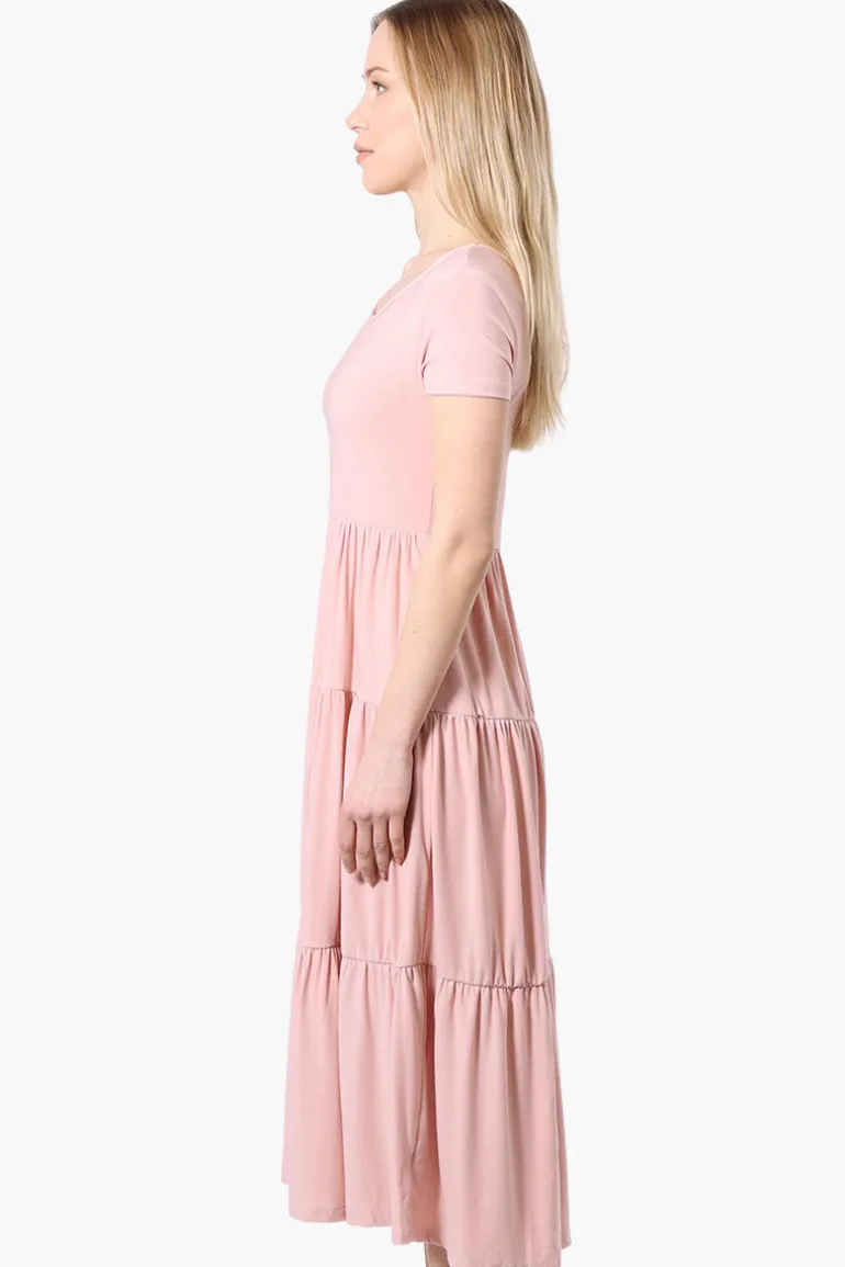 Costa Blanca Short Sleeve Tiered Maxi Dress - Pink