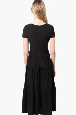 Costa Blanca Short Sleeve Tiered Maxi Dress - Black