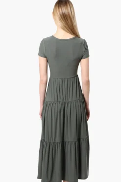 Costa Blanca Short Sleeve Tiered Maxi Dress - Olive