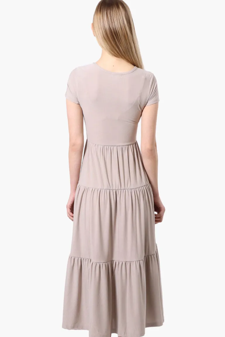 Costa Blanca Short Sleeve Tiered Maxi Dress - Taupe