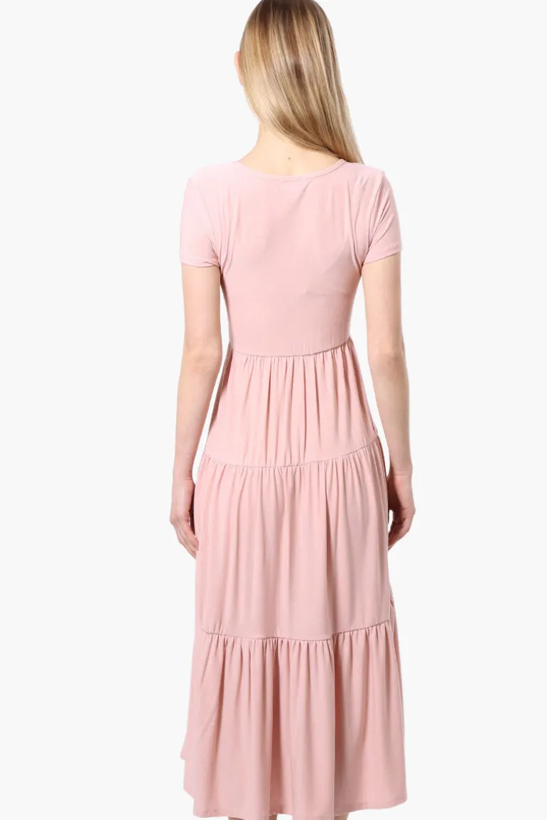 Costa Blanca Short Sleeve Tiered Maxi Dress - Pink