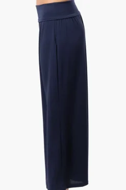 Costa Blanca Solid Fold Over Cropped Pants - Navy