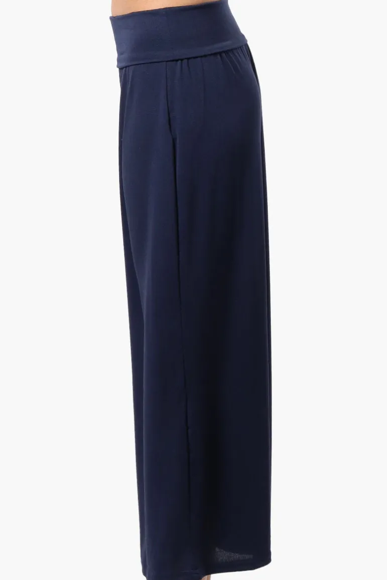 Costa Blanca Solid Fold Over Cropped Pants - Navy
