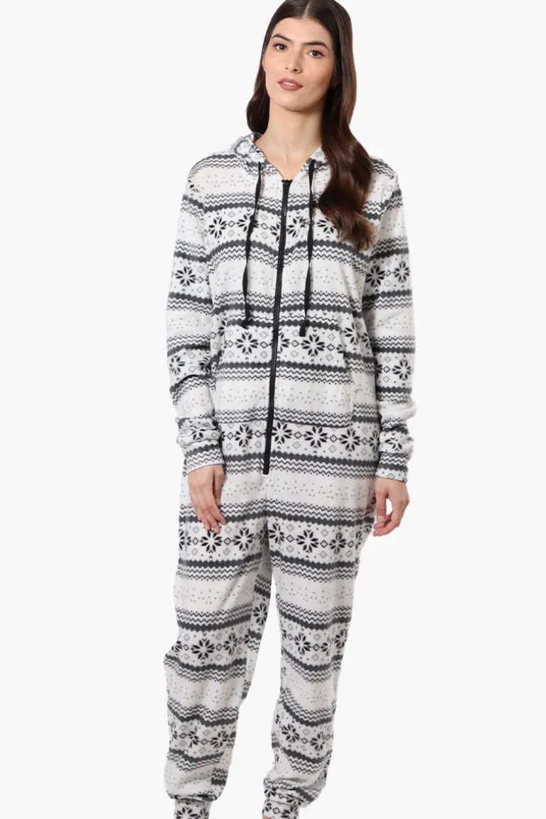 Cuddly Canuckies Hooded Festive Pattern Onesie - White