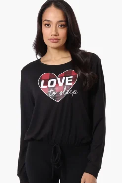 Cuddly Canuckies Love to Sleep Print Pajama Top - Black