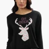 Cuddly Canuckies Oh Deer Print Pajama Top - Black
