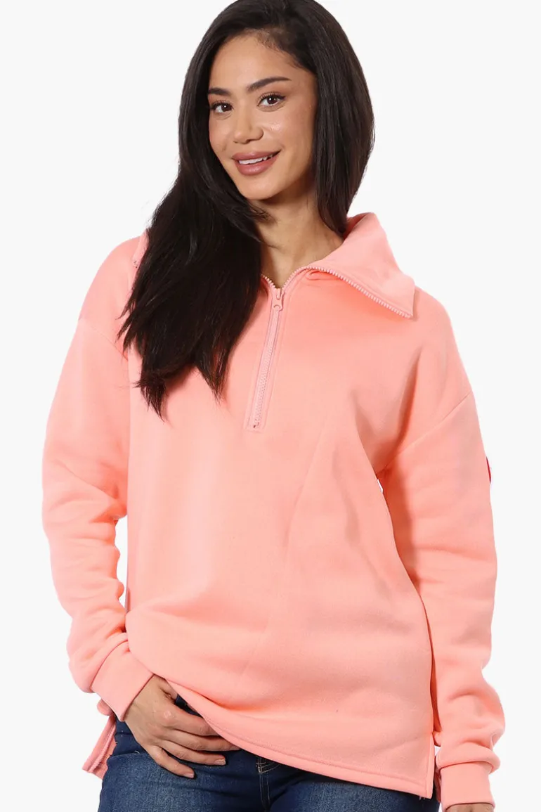 Fahrenheit Basic 1/4 Zip Pullover Sweater - Pink