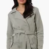 Fahrenheit Belted Double Breasted Lightweight Jacket - Olive