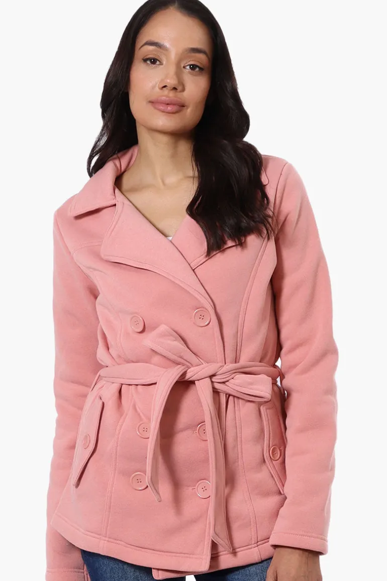 Fahrenheit Belted Double Breasted Lightweight Jacket - Pink