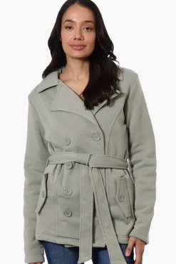Fahrenheit Belted Double Breasted Lightweight Jacket - Olive