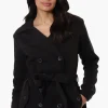 Fahrenheit Belted Double Breasted Lightweight Jacket - Black