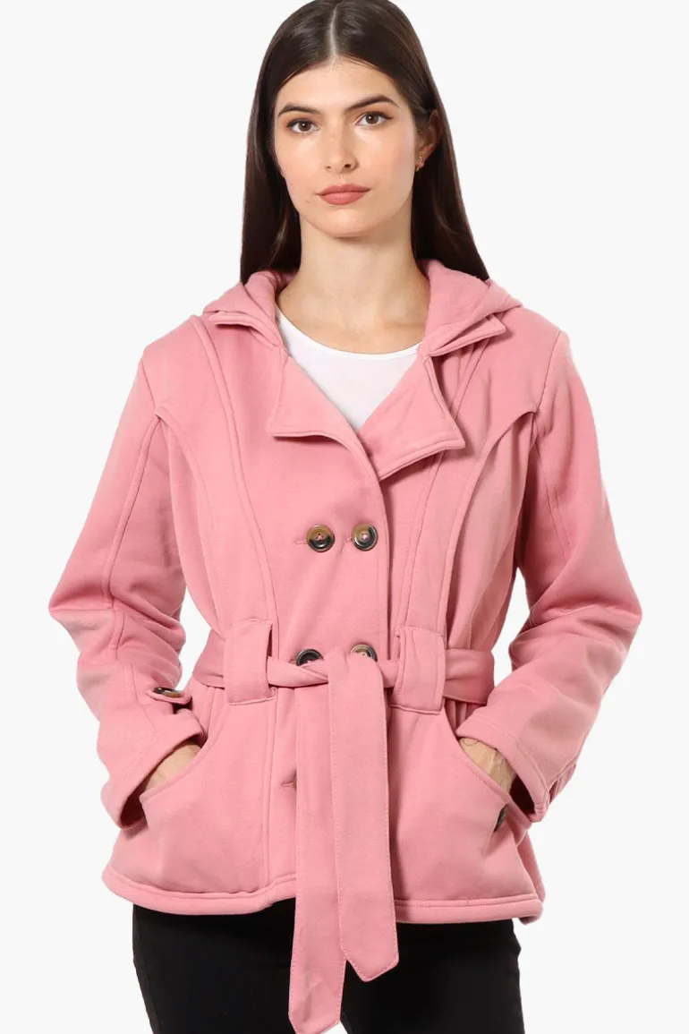 Fahrenheit Belted Double Breasted Hooded Lightweight Jacket - Pink