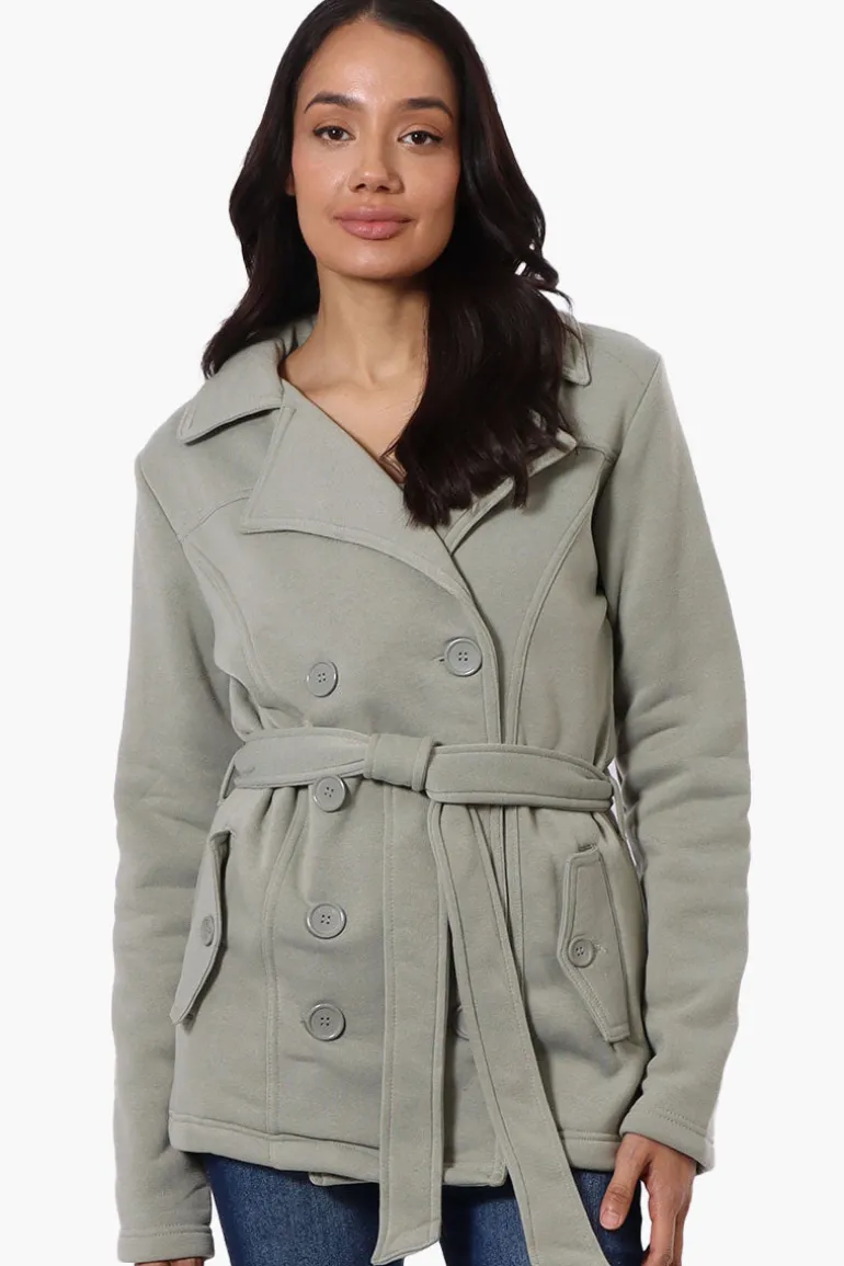 Fahrenheit Belted Double Breasted Lightweight Jacket - Olive