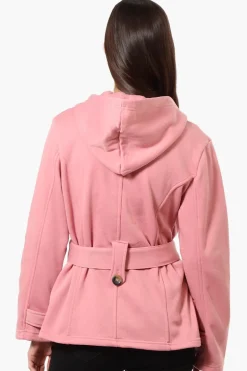 Fahrenheit Belted Double Breasted Hooded Lightweight Jacket - Pink