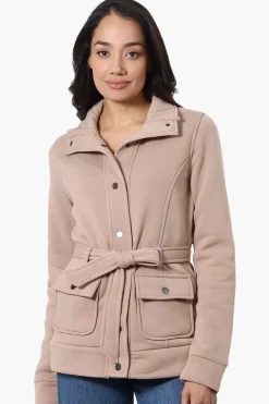 Fahrenheit Belted Fleece Lightweight Jacket - Beige