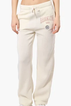 Fahrenheit Brooklyn Print Fleece Sweatpants - Cream
