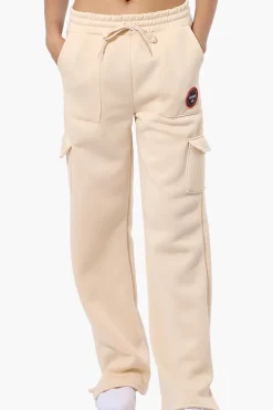 Fahrenheit Fleece Tie Waist Cargo Sweatpants - Cream