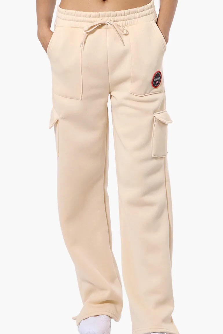 Fahrenheit Fleece Tie Waist Cargo Sweatpants - Cream