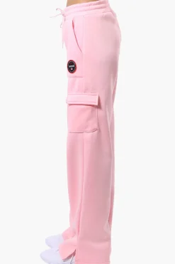 Fahrenheit Fleece Tie Waist Cargo Sweatpants - Pink