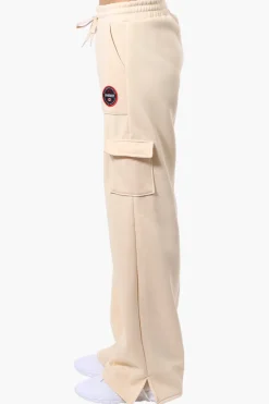 Fahrenheit Fleece Tie Waist Cargo Sweatpants - Cream