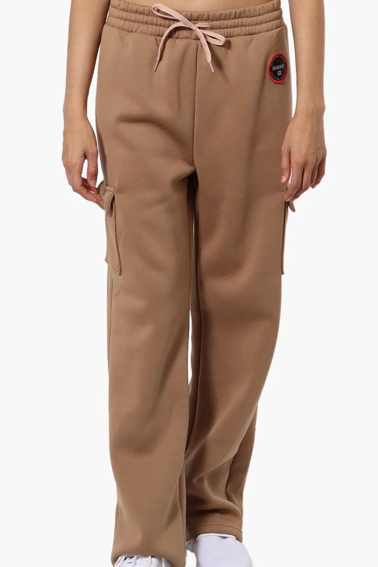 Fahrenheit Fleece Wide Leg Cargo Sweatpants - Camel