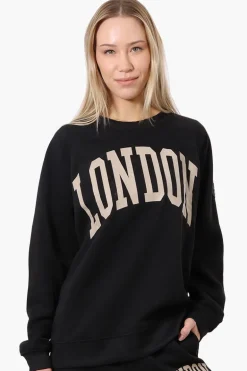 Fahrenheit London Print Fleece Crewneck Sweatshirt - Black