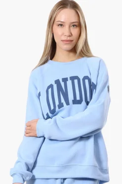 Fahrenheit London Print Fleece Crewneck Sweatshirt - Blue