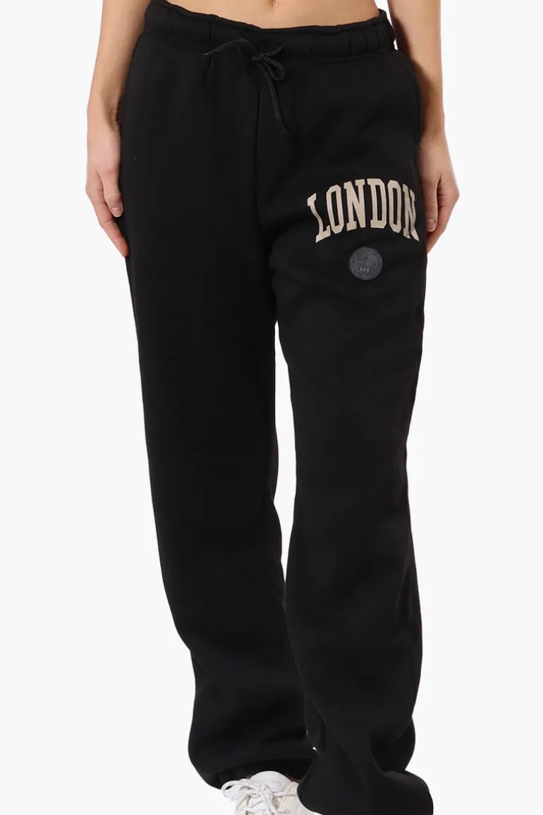 Fahrenheit London Print Fleece Joggers - Black