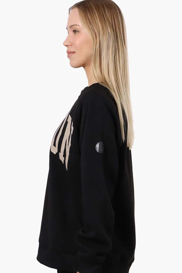 Fahrenheit London Print Fleece Crewneck Sweatshirt - Black