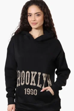 Fahrenheit Oversized Brooklyn Print Hoodie - Black