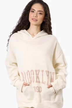 Fahrenheit Oversized Brooklyn Print Hoodie - Cream